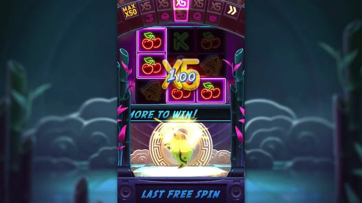 嘻哈熊貓免遊最後一轉：X5 倍數命中，左上標示最高 MAX X50