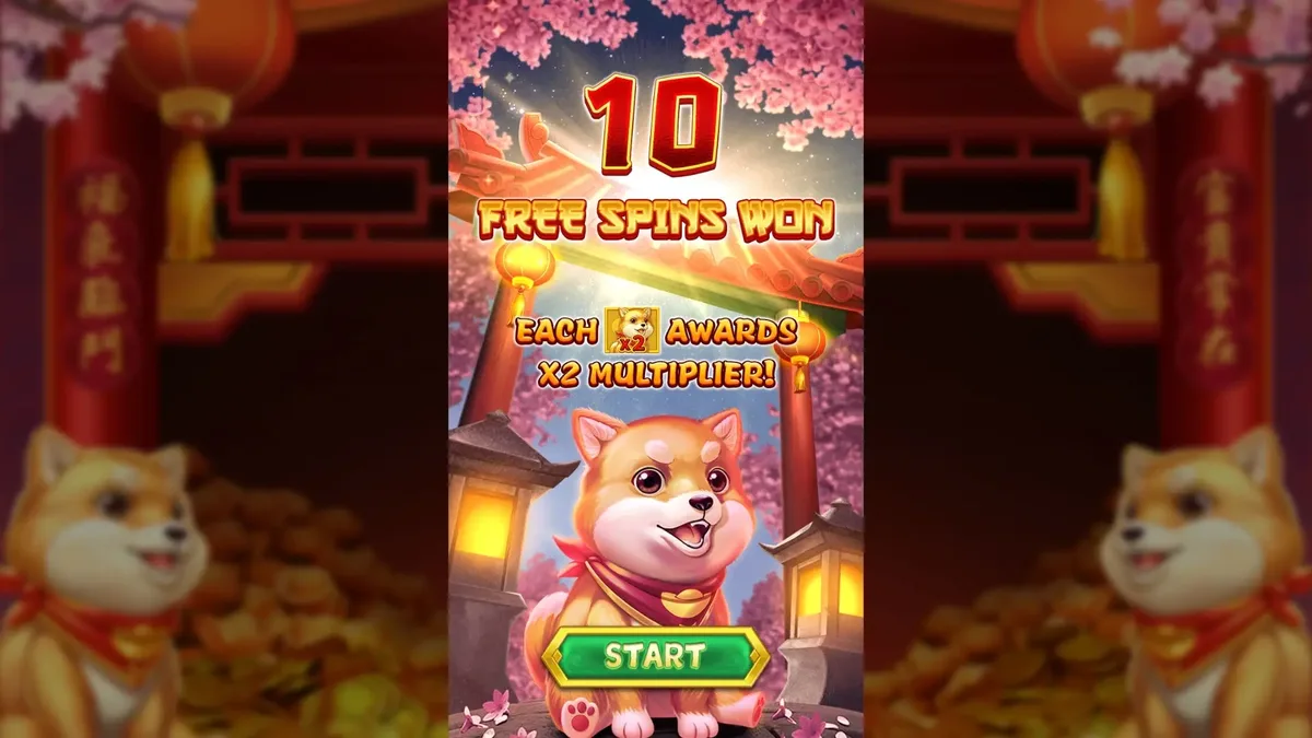 狗來富免遊觸發彈窗：一次贏得 10 場免費旋轉，每顆狗頭符號再送 x2 倍數